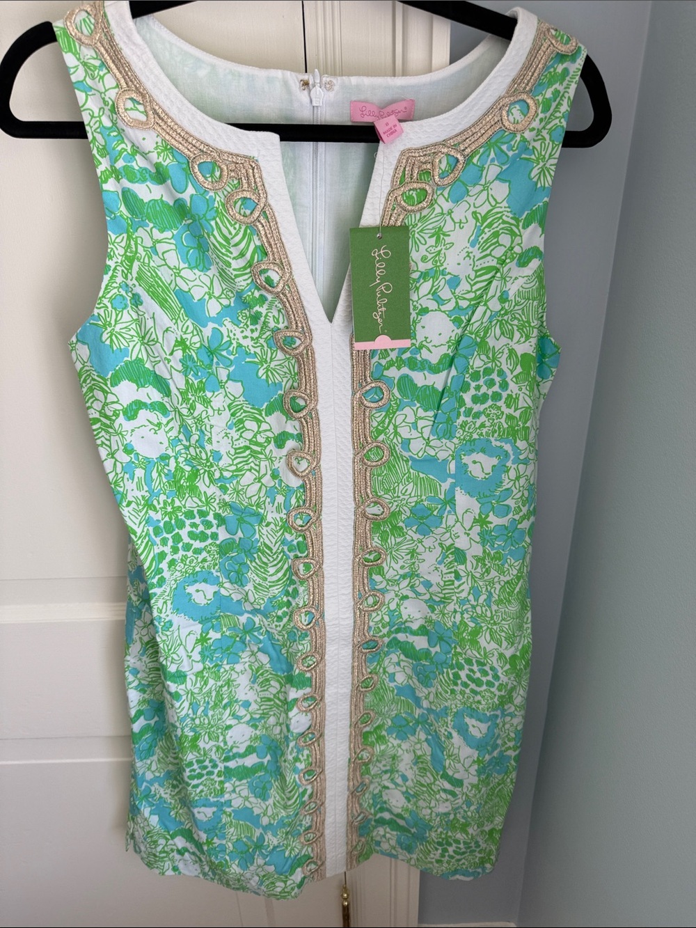 Lilly Pulitzer Green and Aqua Floral Embellished Sleeveless Shift Dress